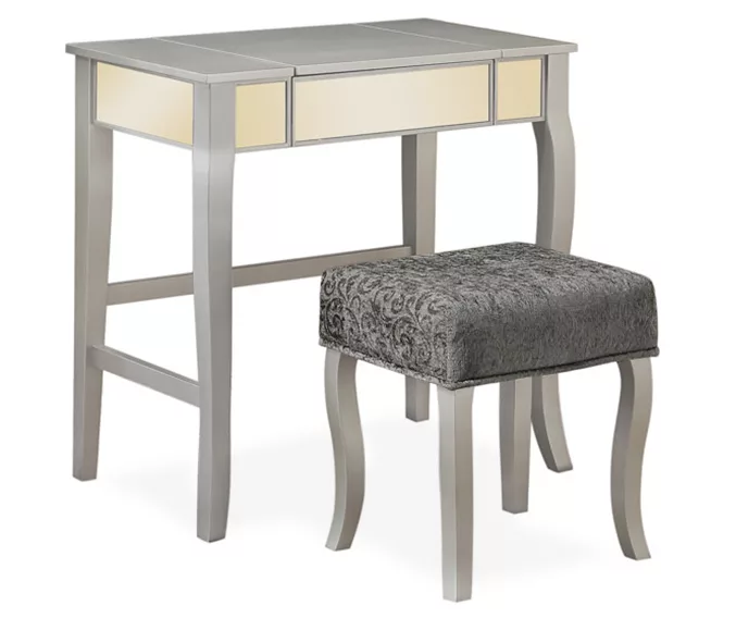 Betty Silver Mirror Vanity Set With Stool - Image 2