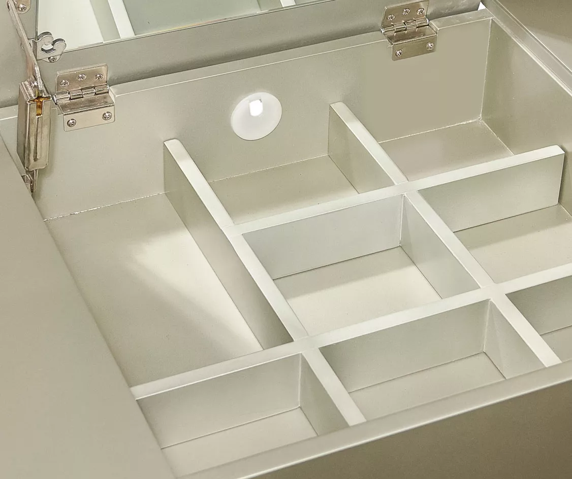 Kelly Silver Rounded Mirror Vanity Set With Stool - Image 3