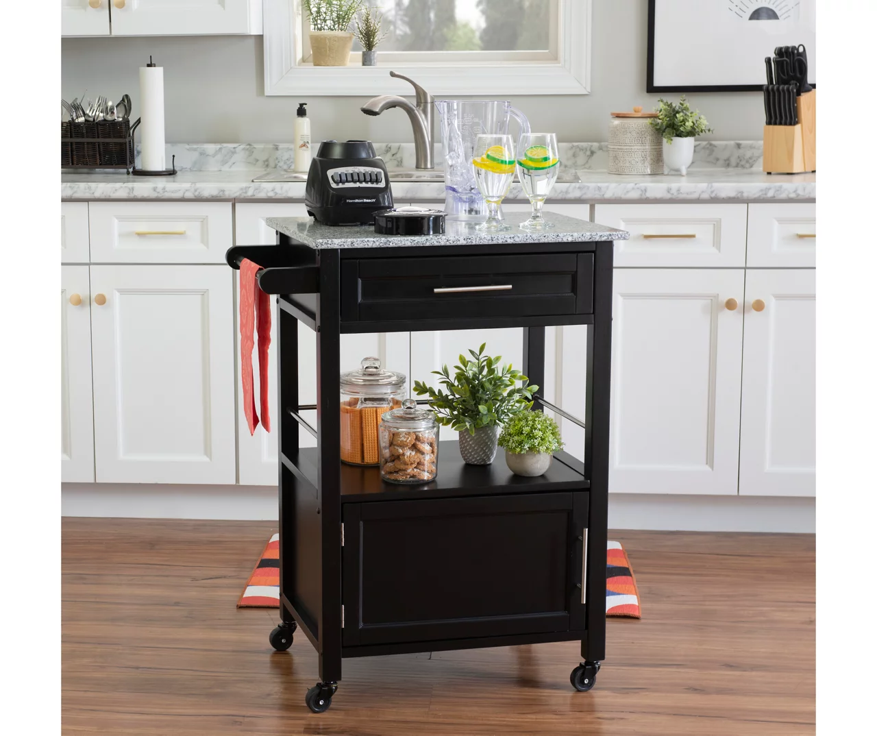 Ree Black Granite Top Kitchen Cart With Storage - Image 6
