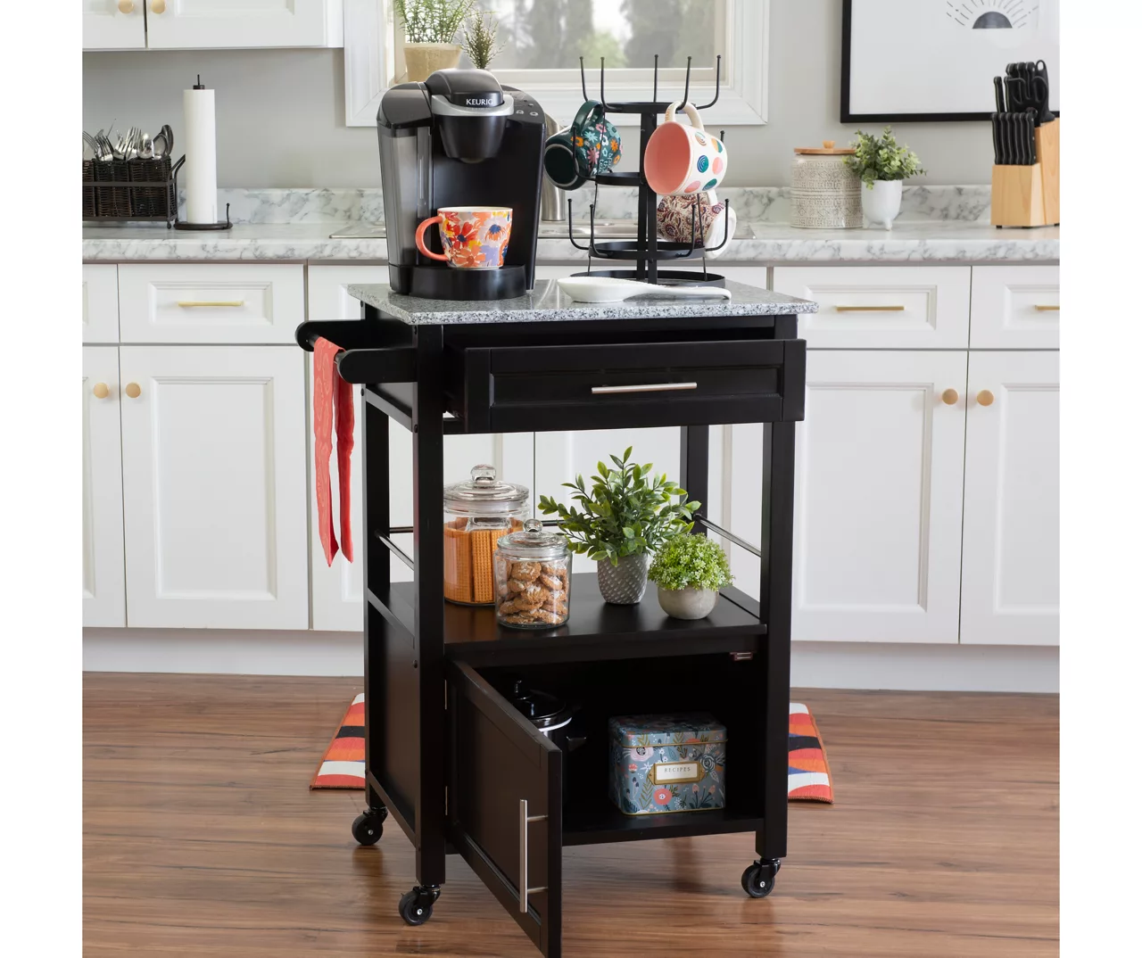 Ree Black Granite Top Kitchen Cart With Storage - Image 8