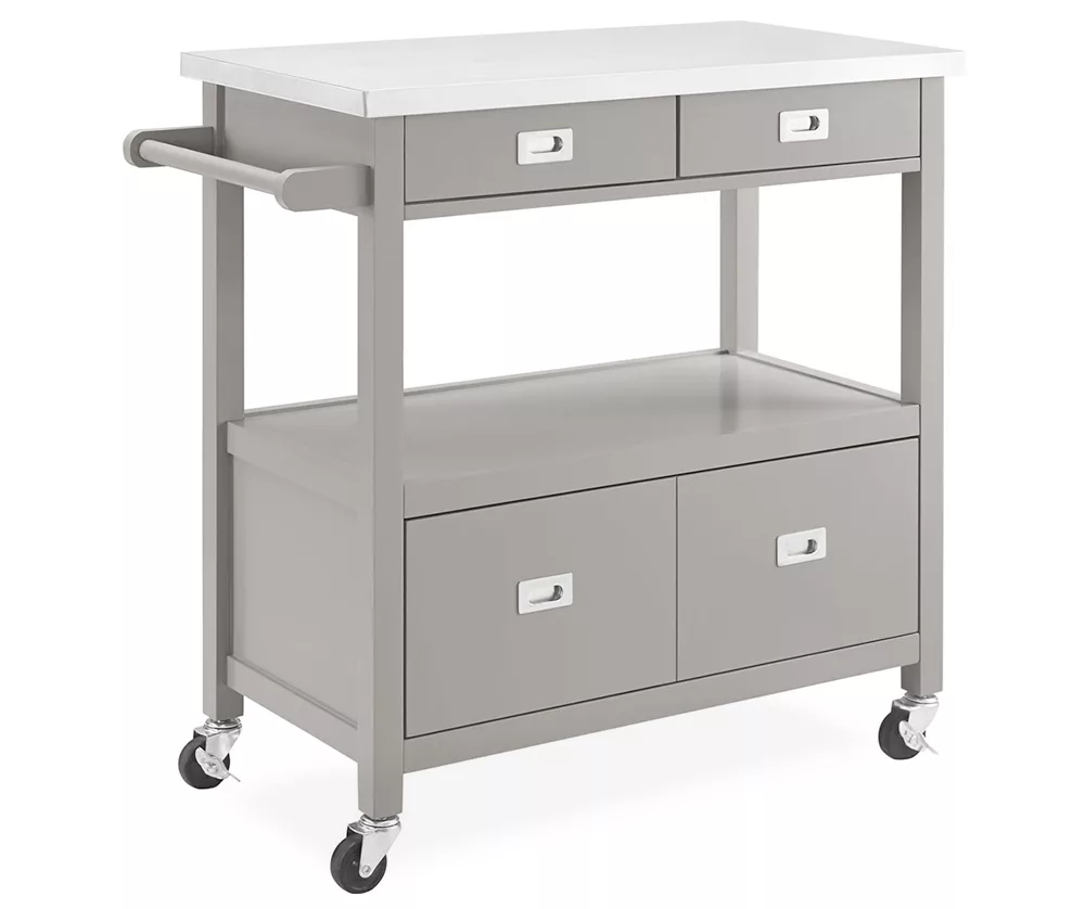 Gray Steel Top Kitchen Cart With Drawers
