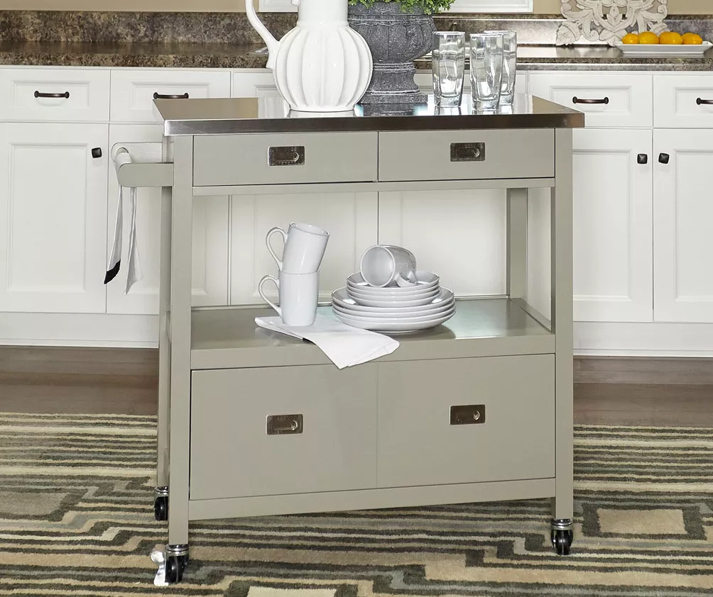 Gray Steel Top Kitchen Cart With Drawers - Image 3