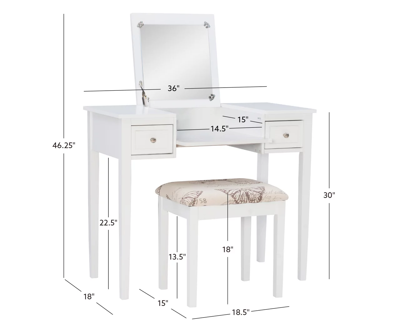 Butterfly Mirror Vanity Set With Stool - Image 13