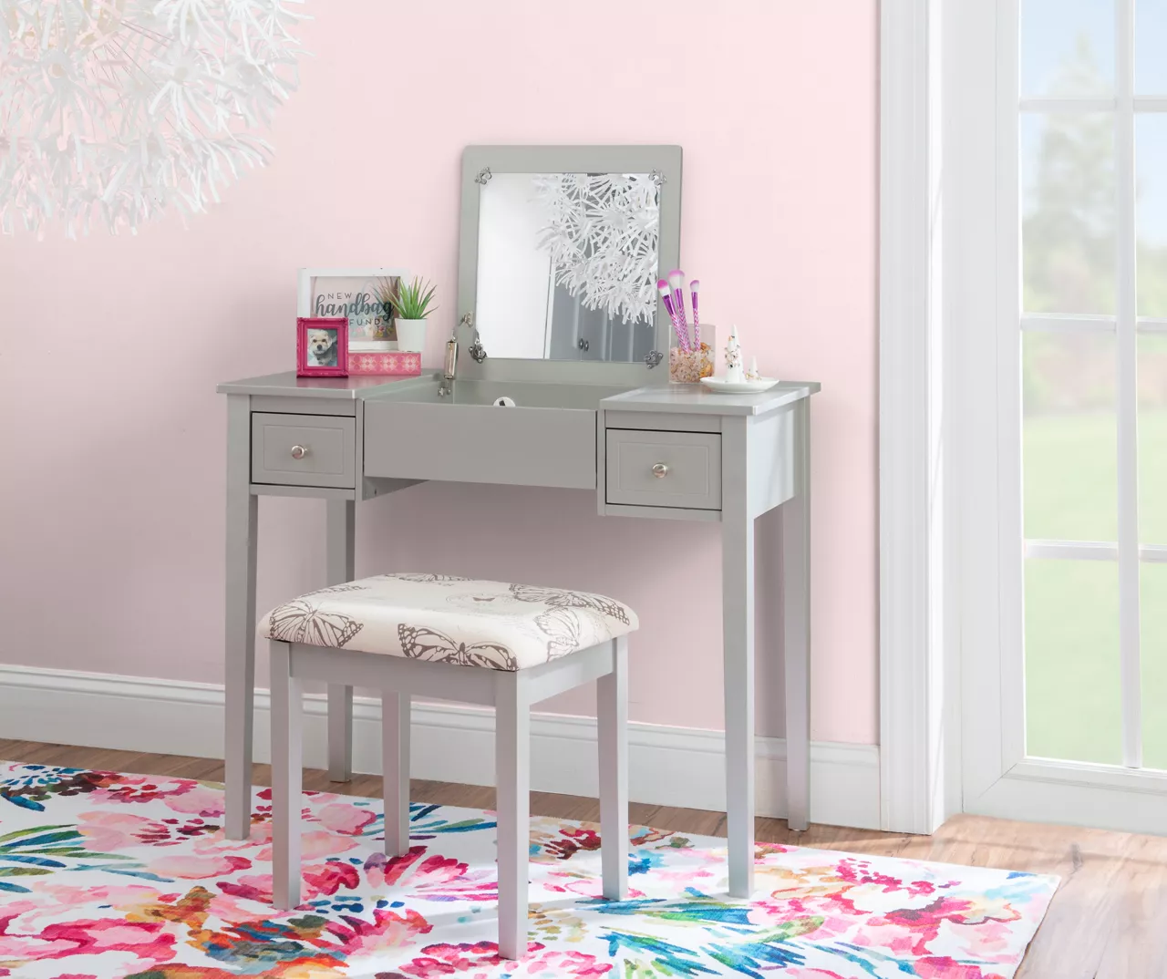 Butterfly Mirror Vanity Set With Stool - Image 15