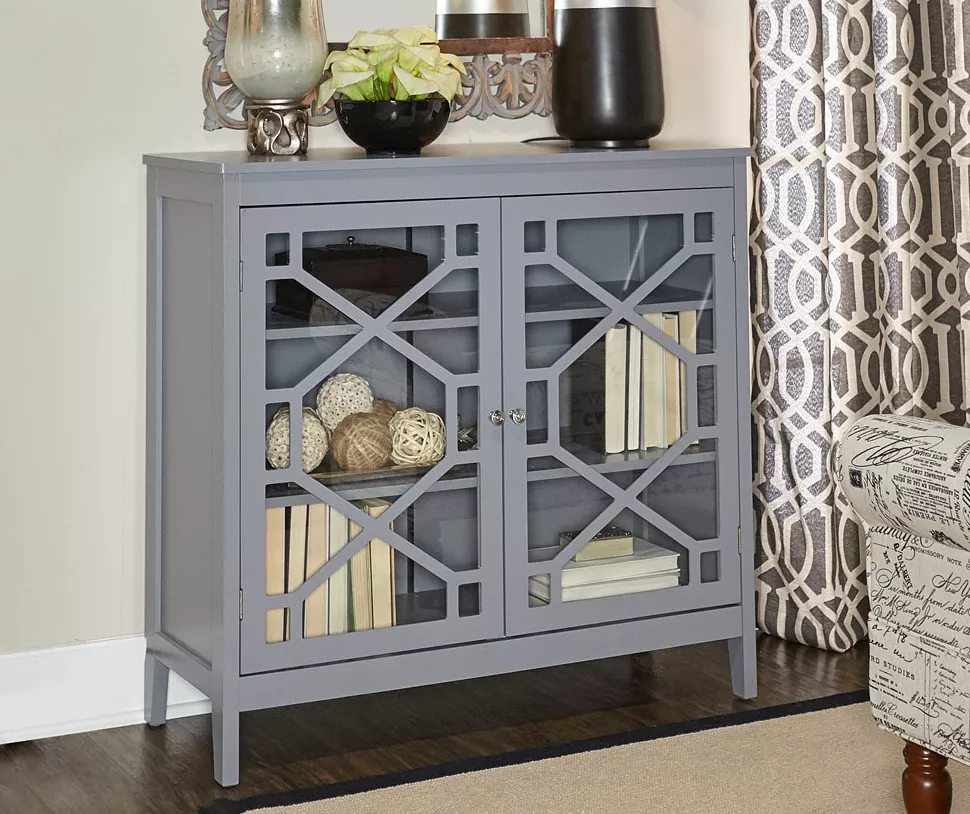 Ava Gray Geometric 2-Door Cabinet - Image 2
