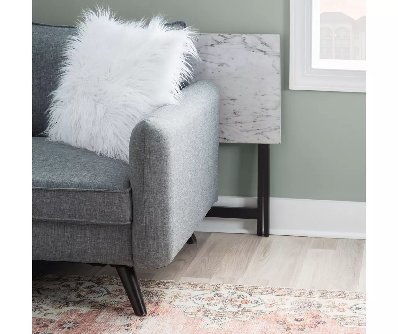 Davis White Faux Marble Tray Tables With Stand, 5-Piece Set - Image 12