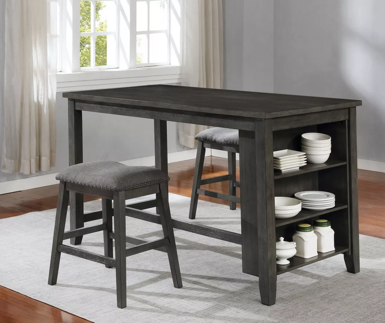 Raleigh Gray Storage Pub Dining Table - Image 2