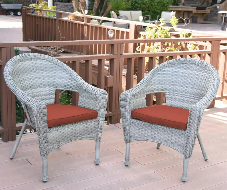 Gray All-Weather Wicker Cushioned Patio Chairs, 2-Pack - Image 5