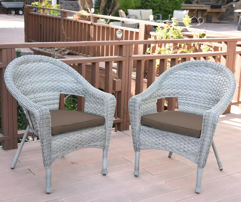 Gray All-Weather Wicker Cushioned Patio Chairs, 2-Pack - Image 9
