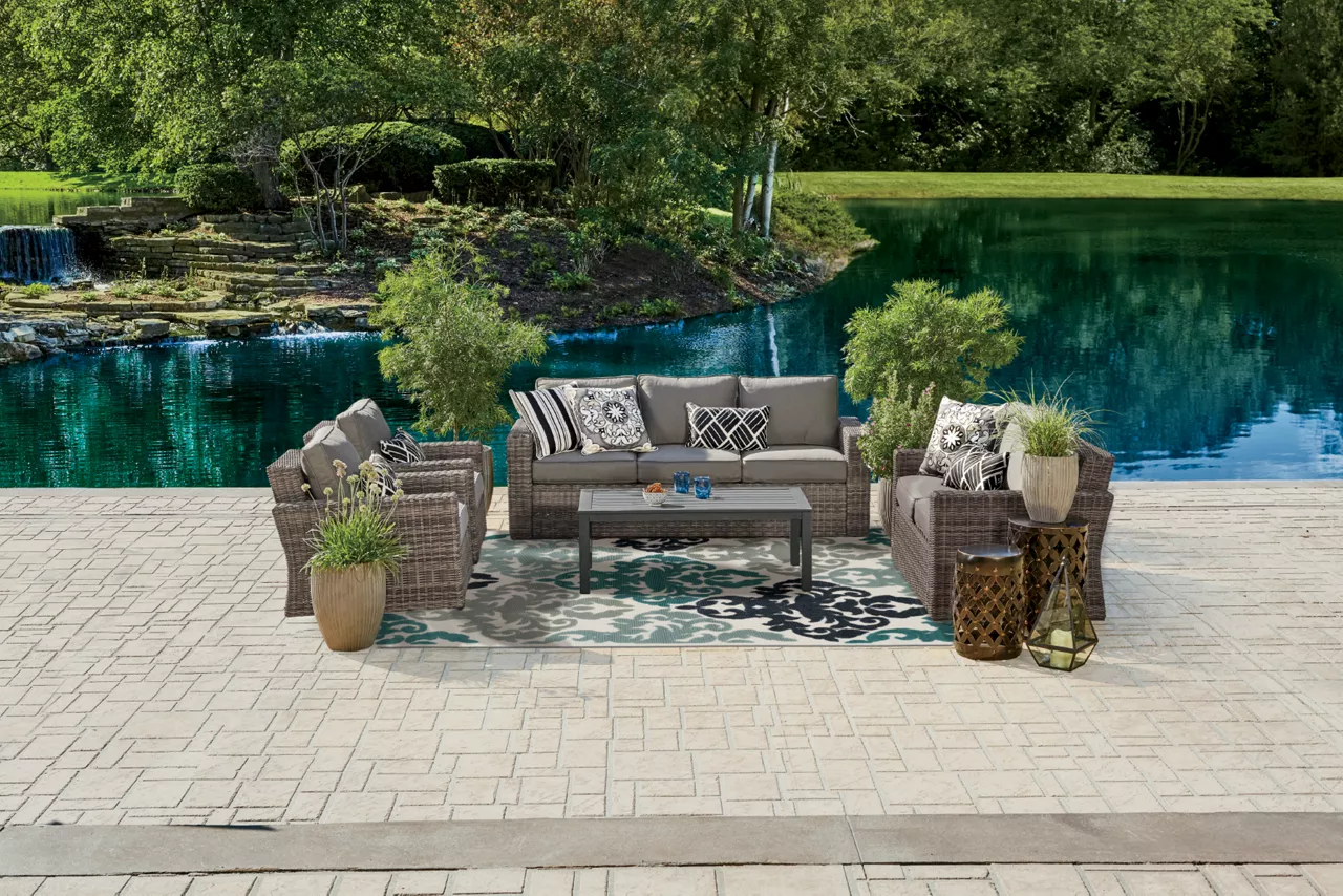 Eastlake Teal & Gray Damask Outdoor Area Rug, (7'10" X 9'6") - Image 2