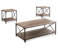 Rustic Metal & Wood 3-Piece Occasional Table Set