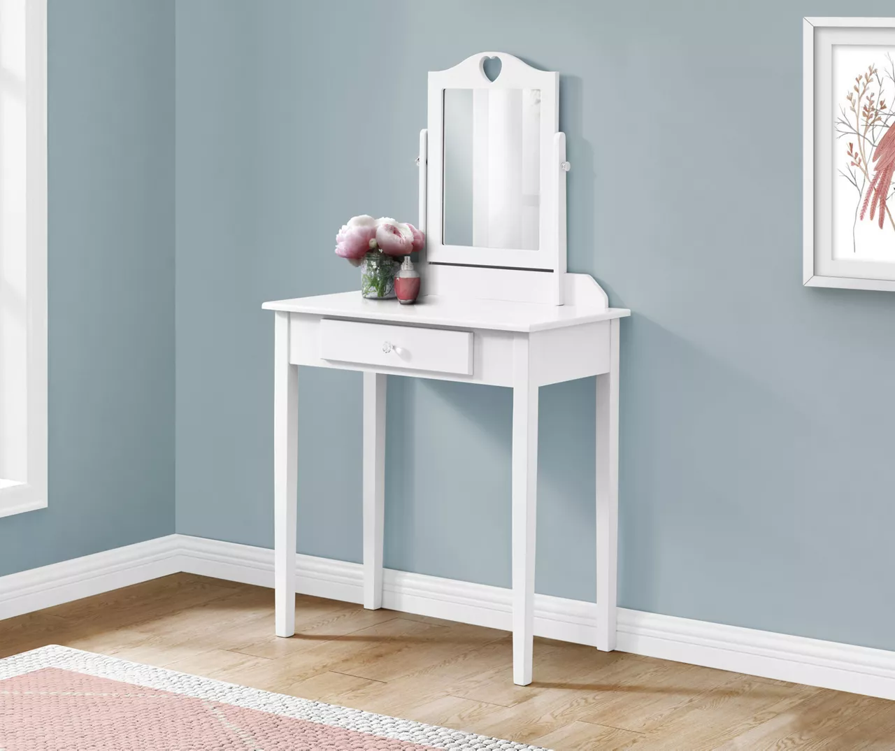 White Wood Vanity With Mirror - Image 2