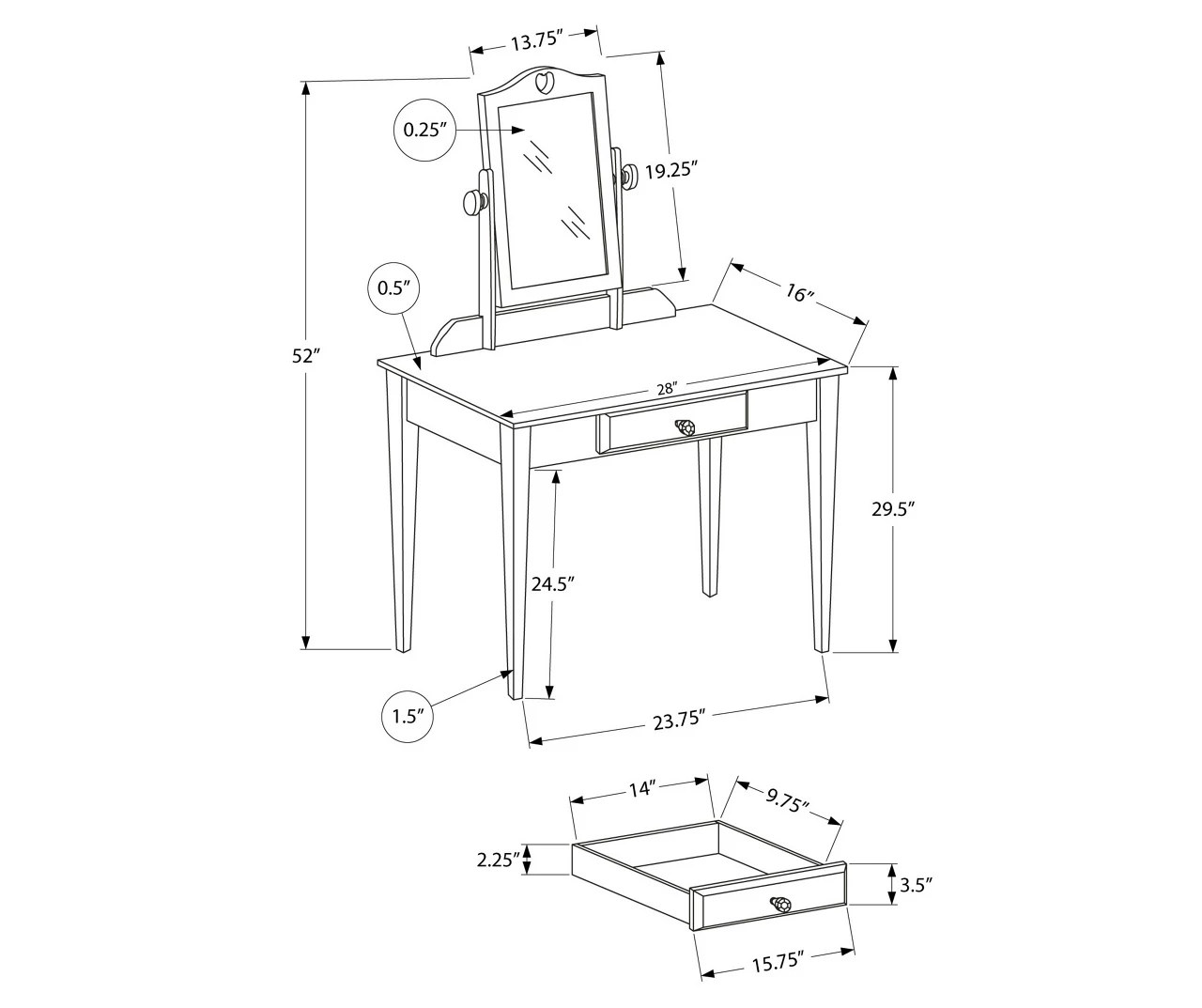 White Wood Vanity With Mirror - Image 3