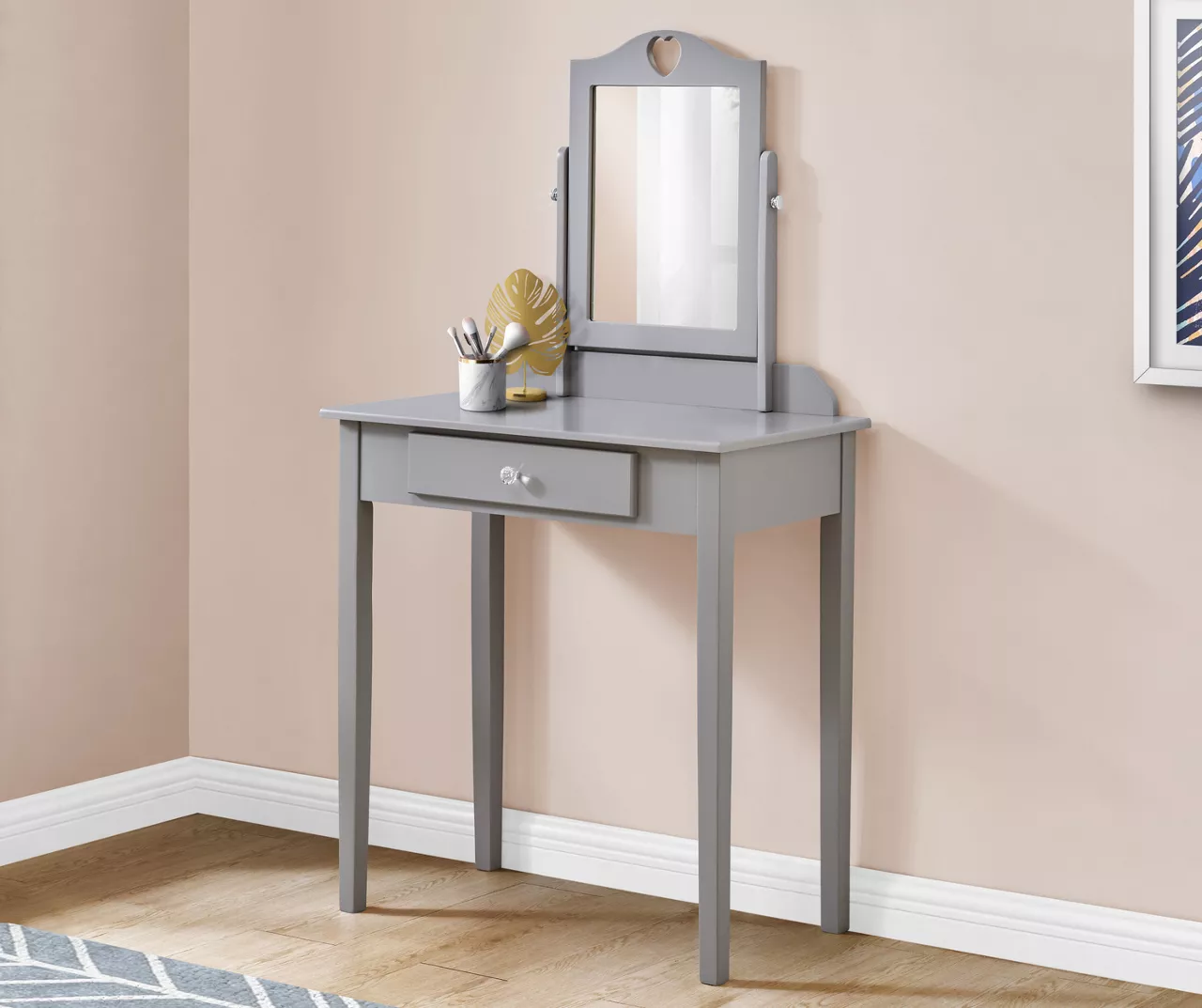 Gray Vanity Table With Mirror