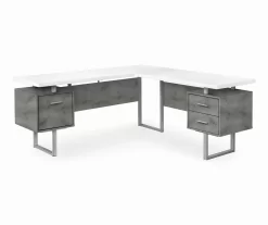 Faux Concrete & White 3-Drawer L-Shaped Corner Desk