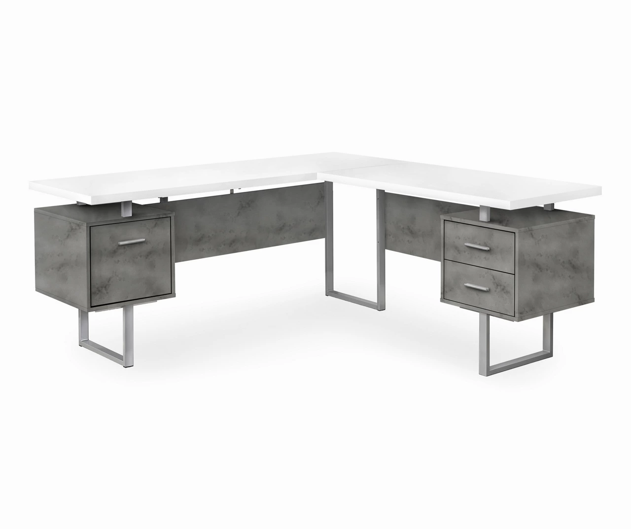 Faux Concrete & White 3-Drawer L-Shaped Corner Desk