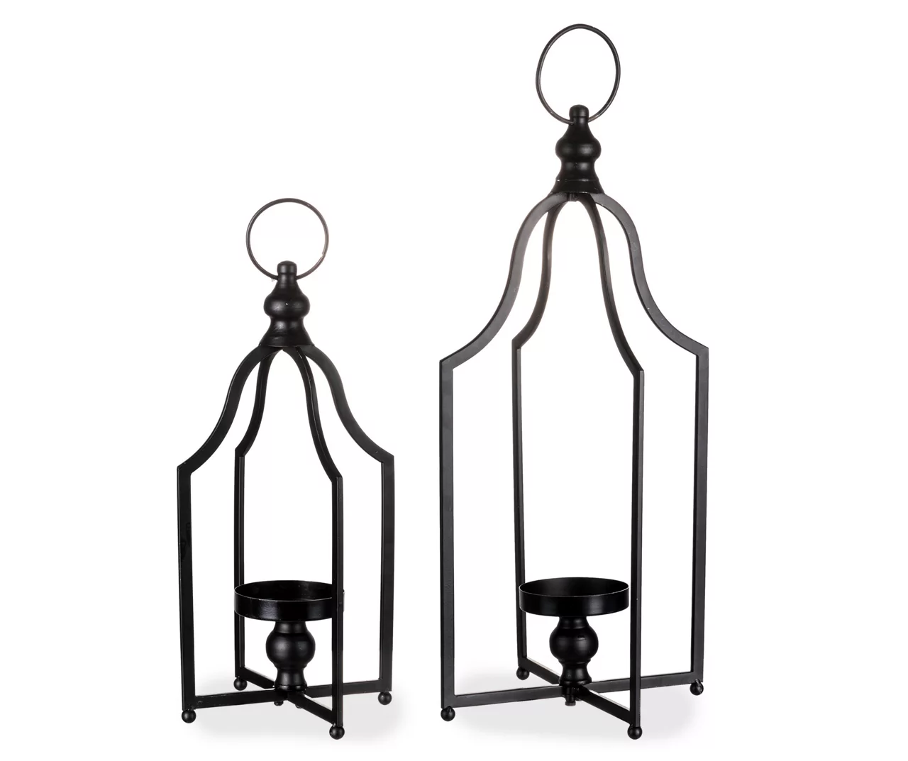 Black Metal 2-Piece Candle Lantern Set