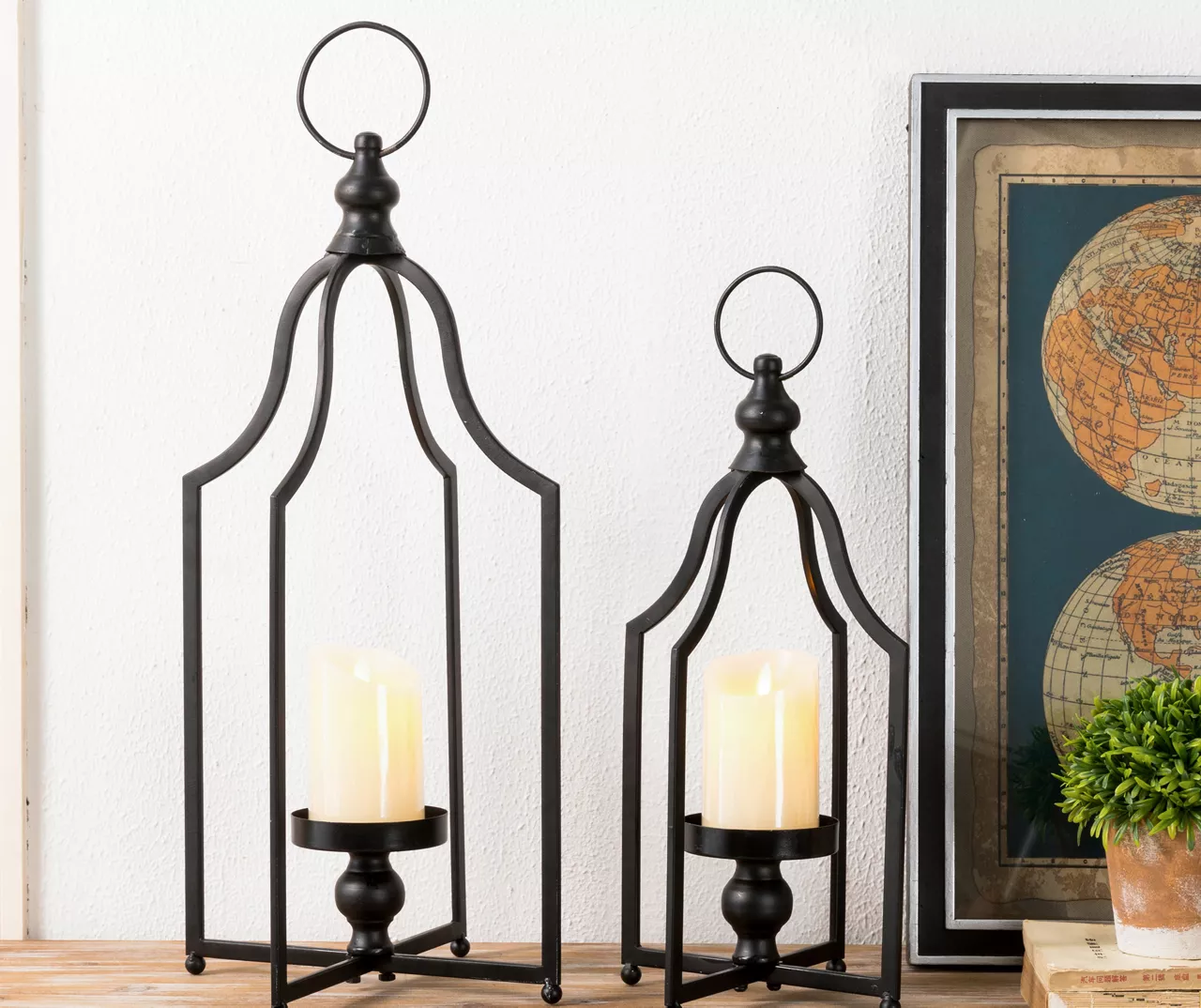 Black Metal 2-Piece Candle Lantern Set - Image 6