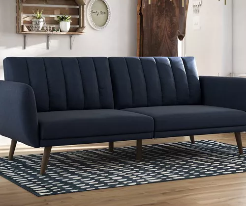 Brittany Navy Blue Linen Convertible Sleeper Futon - Image 2