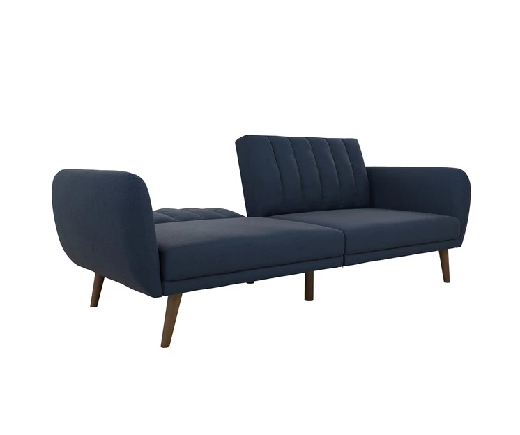 Brittany Navy Blue Linen Convertible Sleeper Futon - Image 6