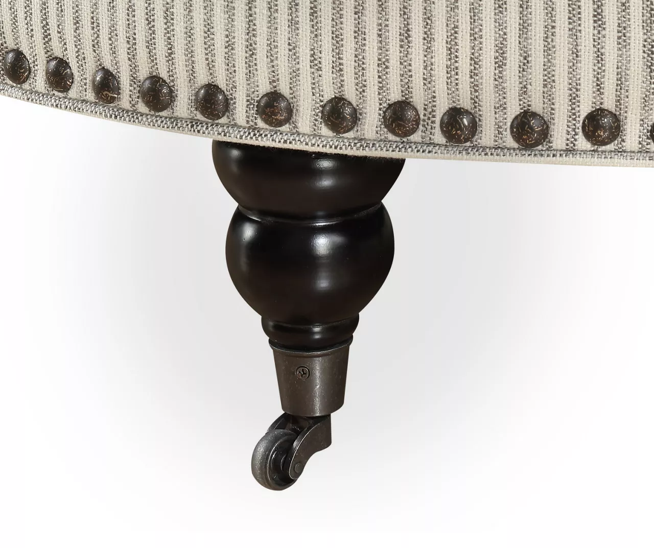 Pebble Gray Striped Upholstered Round Ottoman - Image 3