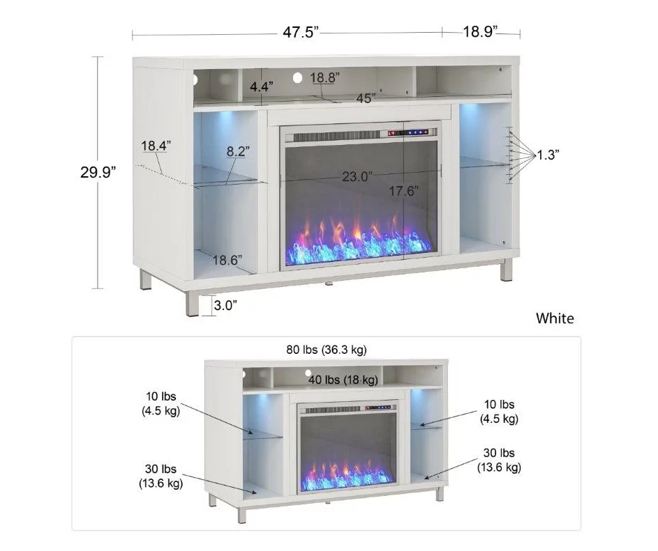 48" Intrepid White Electric Fireplace Console - Image 6