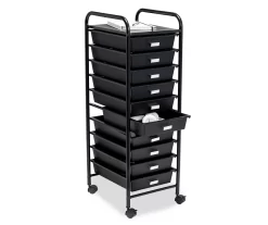 Black Metal 10-Drawer Rolling Storage Cart