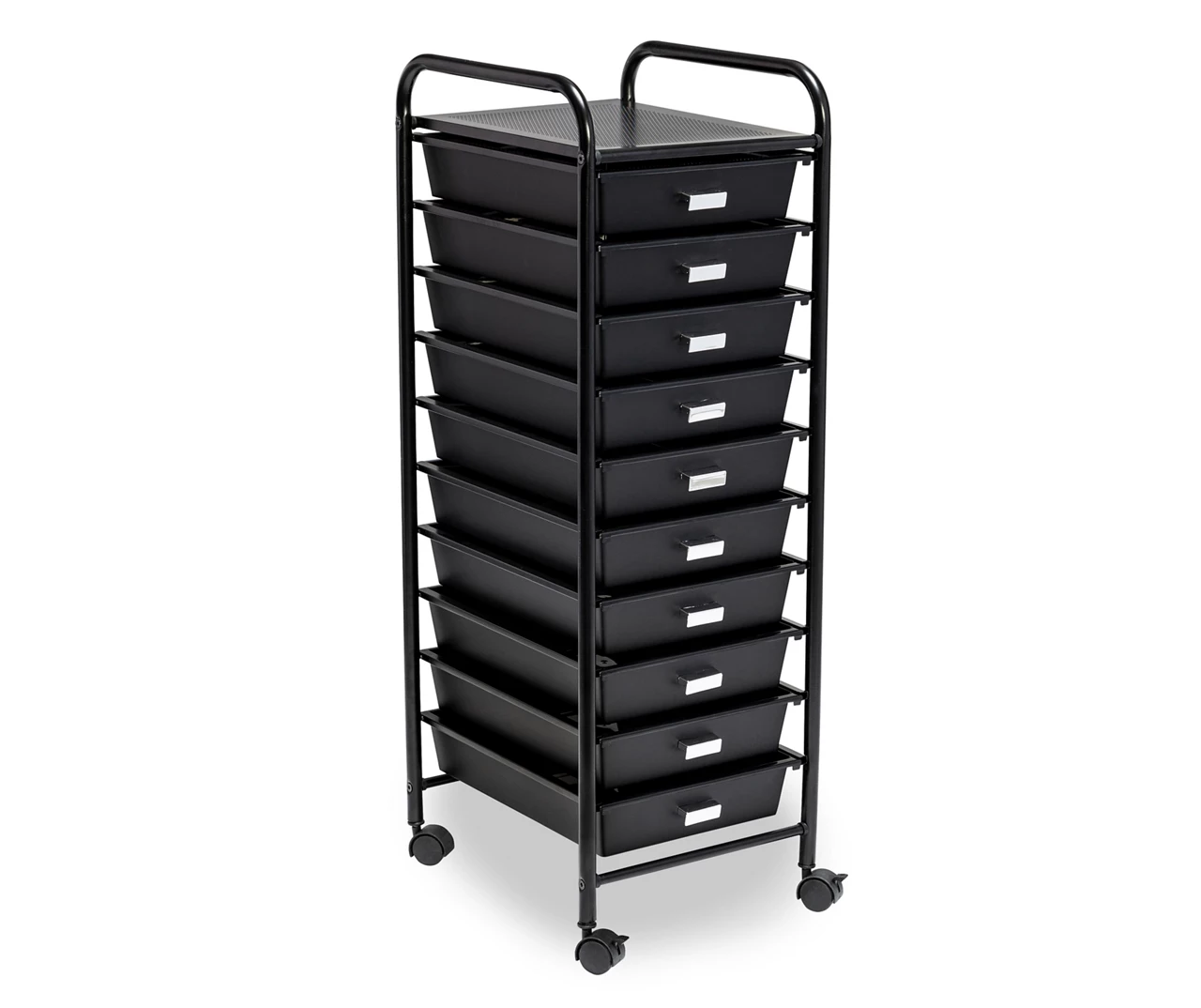 Black Metal 10-Drawer Rolling Storage Cart - Image 3