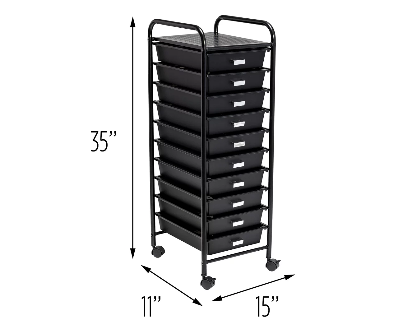 Black Metal 10-Drawer Rolling Storage Cart - Image 5