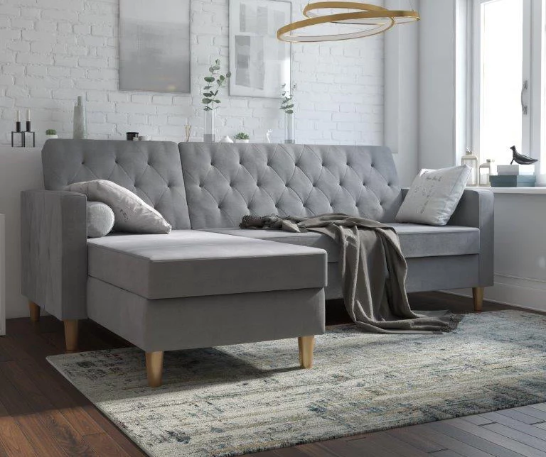 CosmoLiving Liberty Gray Chenille Sectional Storage Futon - Image 2