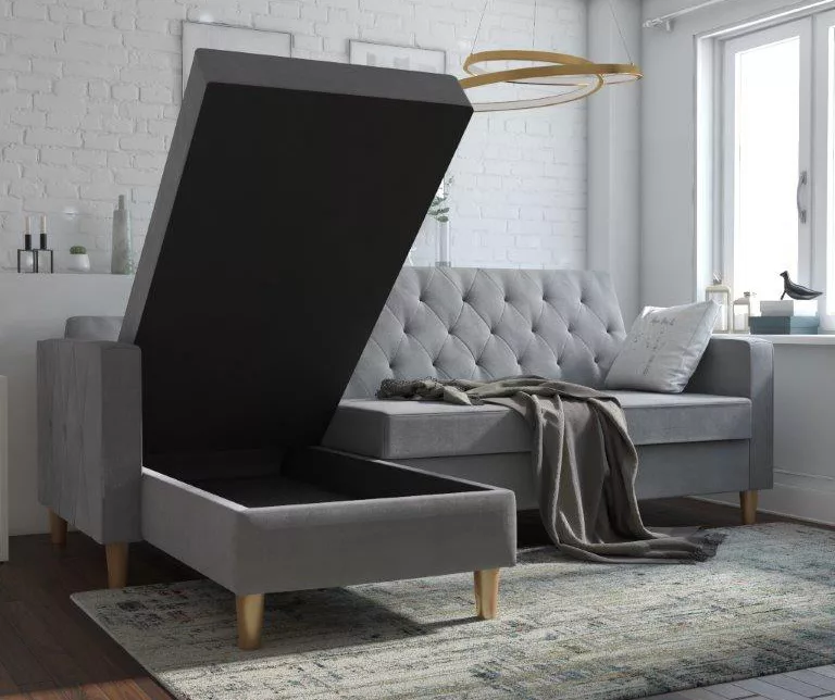 CosmoLiving Liberty Gray Chenille Sectional Storage Futon - Image 3