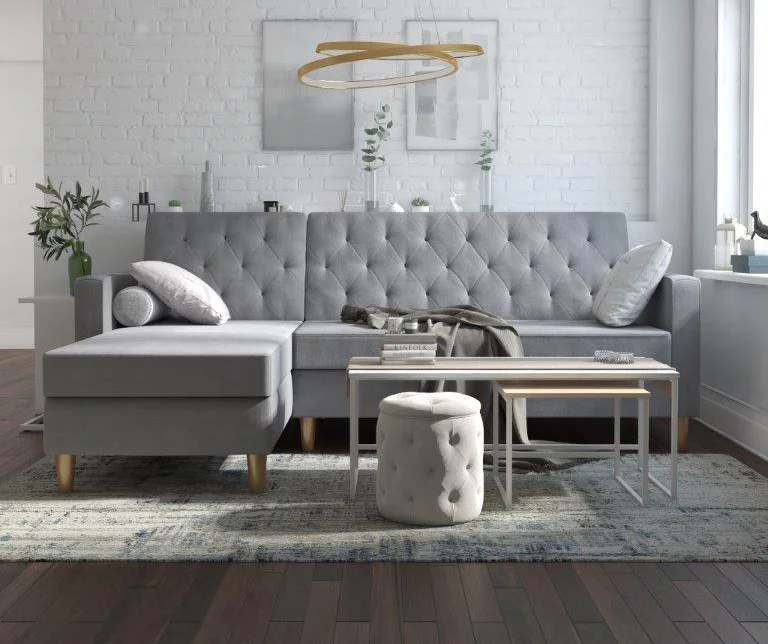 CosmoLiving Liberty Gray Chenille Sectional Storage Futon - Image 5