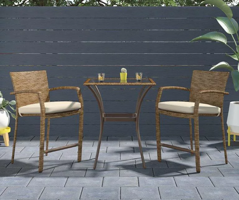 Lakewood Ranch Brown 3-Piece Wicker High Top Bistro Patio Furniture Set - Image 2