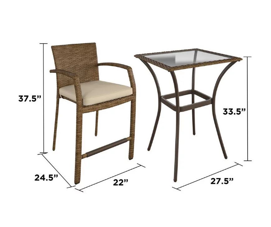 Lakewood Ranch Brown 3-Piece Wicker High Top Bistro Patio Furniture Set - Image 7