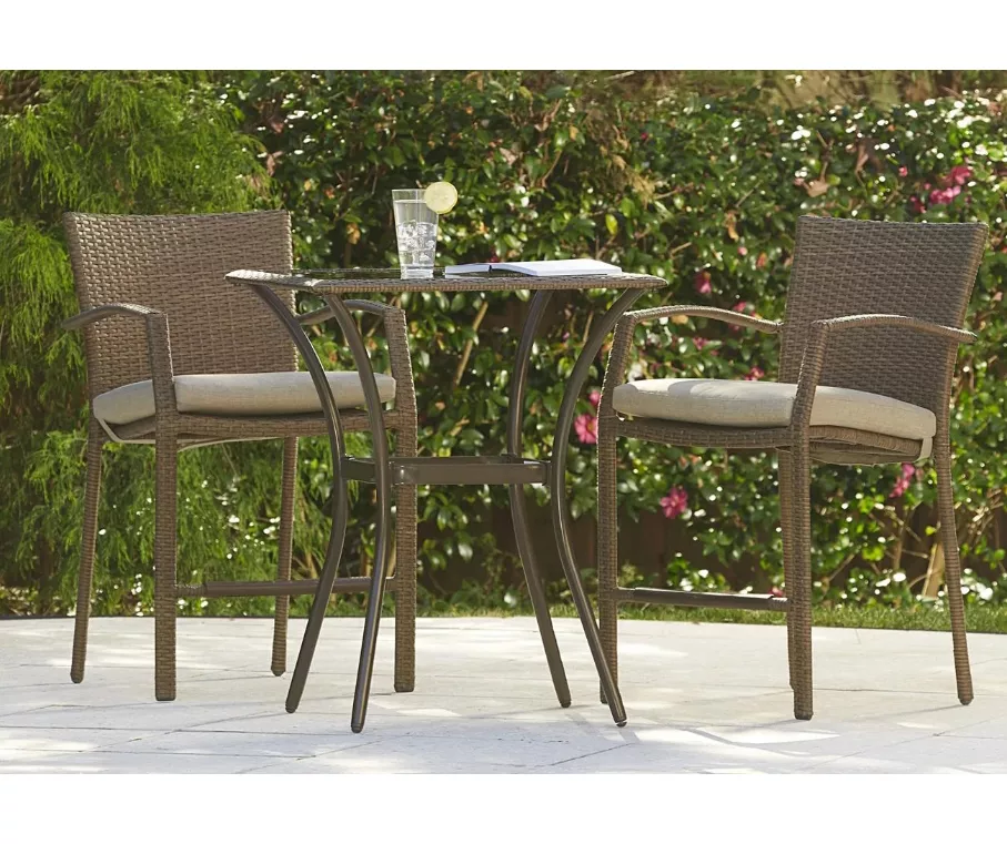 Lakewood Ranch Brown 3-Piece Wicker High Top Bistro Patio Furniture Set - Image 8