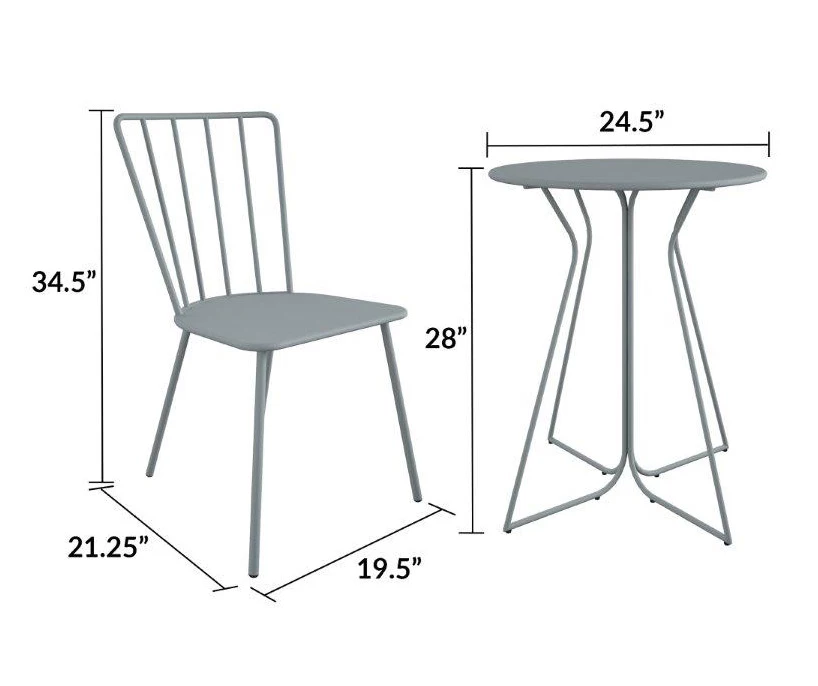 Heidi Light Gray 3-Piece Bistro Patio Furniture Set - Image 6