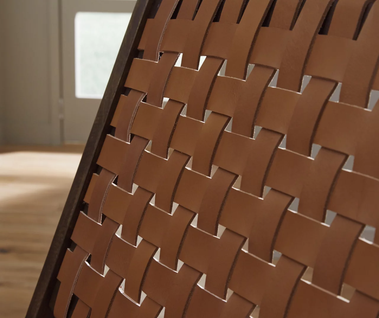 Fayme Camel Armless Leather Woven-Back Lounge Chair - Image 4