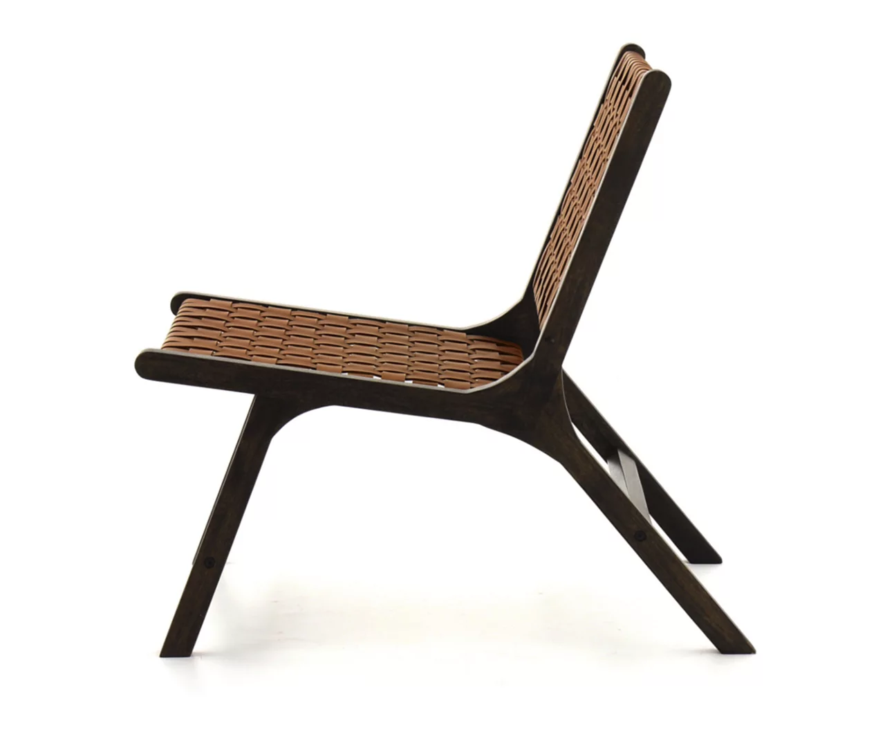 Fayme Camel Armless Leather Woven-Back Lounge Chair - Image 5