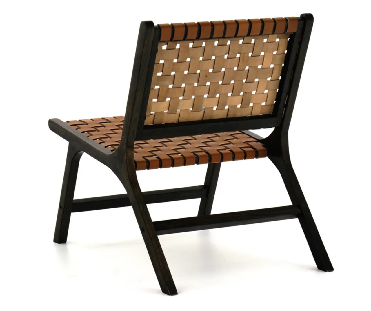 Fayme Camel Armless Leather Woven-Back Lounge Chair - Image 6