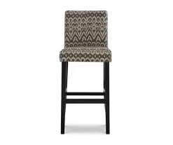 Liz Black & White Upholstered Ikat Pattern Driftwood Bar Stool