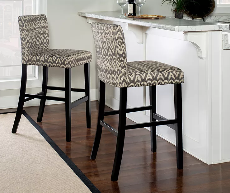 Liz Black & White Upholstered Ikat Pattern Driftwood Bar Stool - Image 2