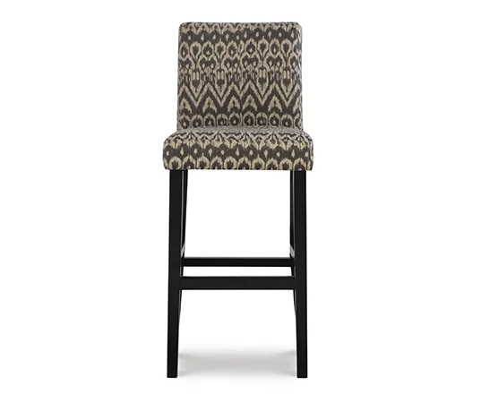 Liz Black & White Upholstered Ikat Pattern Driftwood Bar Stool - Image 3