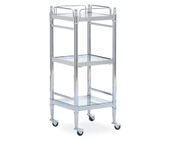 Hawkins Chrome & Glass 3-Shelf Rolling Cart