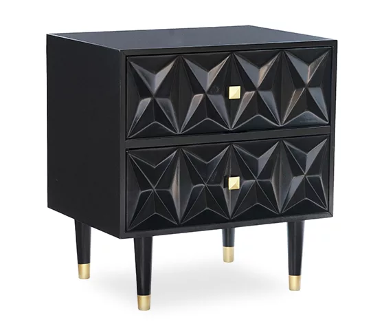 Urban Fresh Black & Gold 2-Drawer Textured Geometric Nightstand