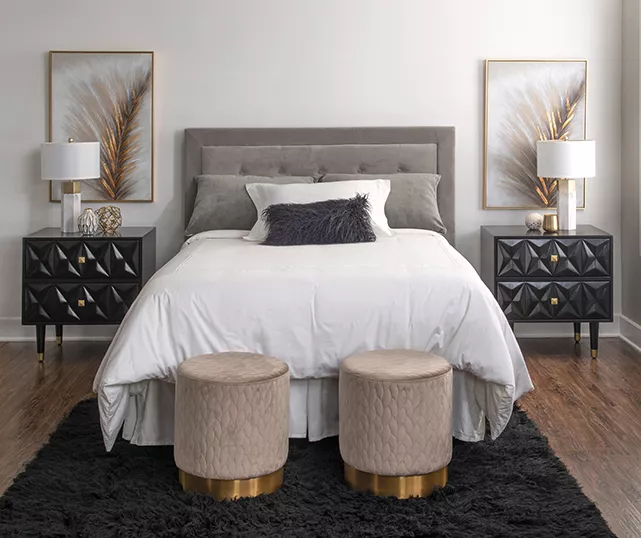 Urban Fresh Black & Gold 2-Drawer Textured Geometric Nightstand - Image 2