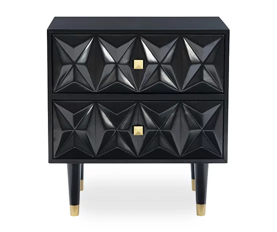 Urban Fresh Black & Gold 2-Drawer Textured Geometric Nightstand - Image 3