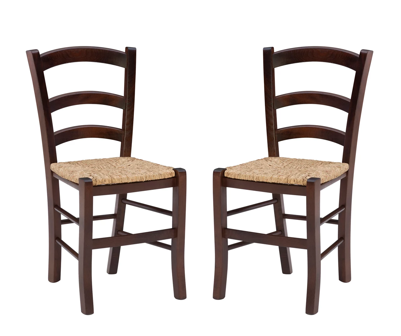 Bordeaux Walnut Handwoven Ladder Back Side Chairs, 2-Pack
