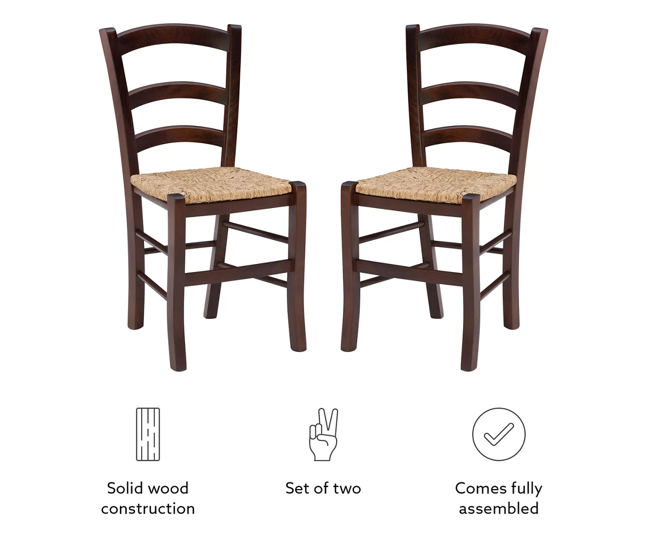 Bordeaux Walnut Handwoven Ladder Back Side Chairs, 2-Pack - Image 3