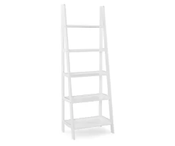 Boston White Wood 5-Shelf Ladder Bookcase
