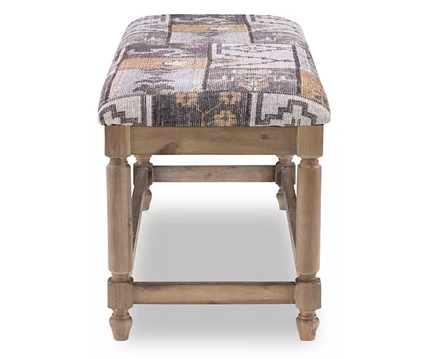 Gray Moroccan Tapestry Upholstered Rustic Driftwood Bench - Image 4